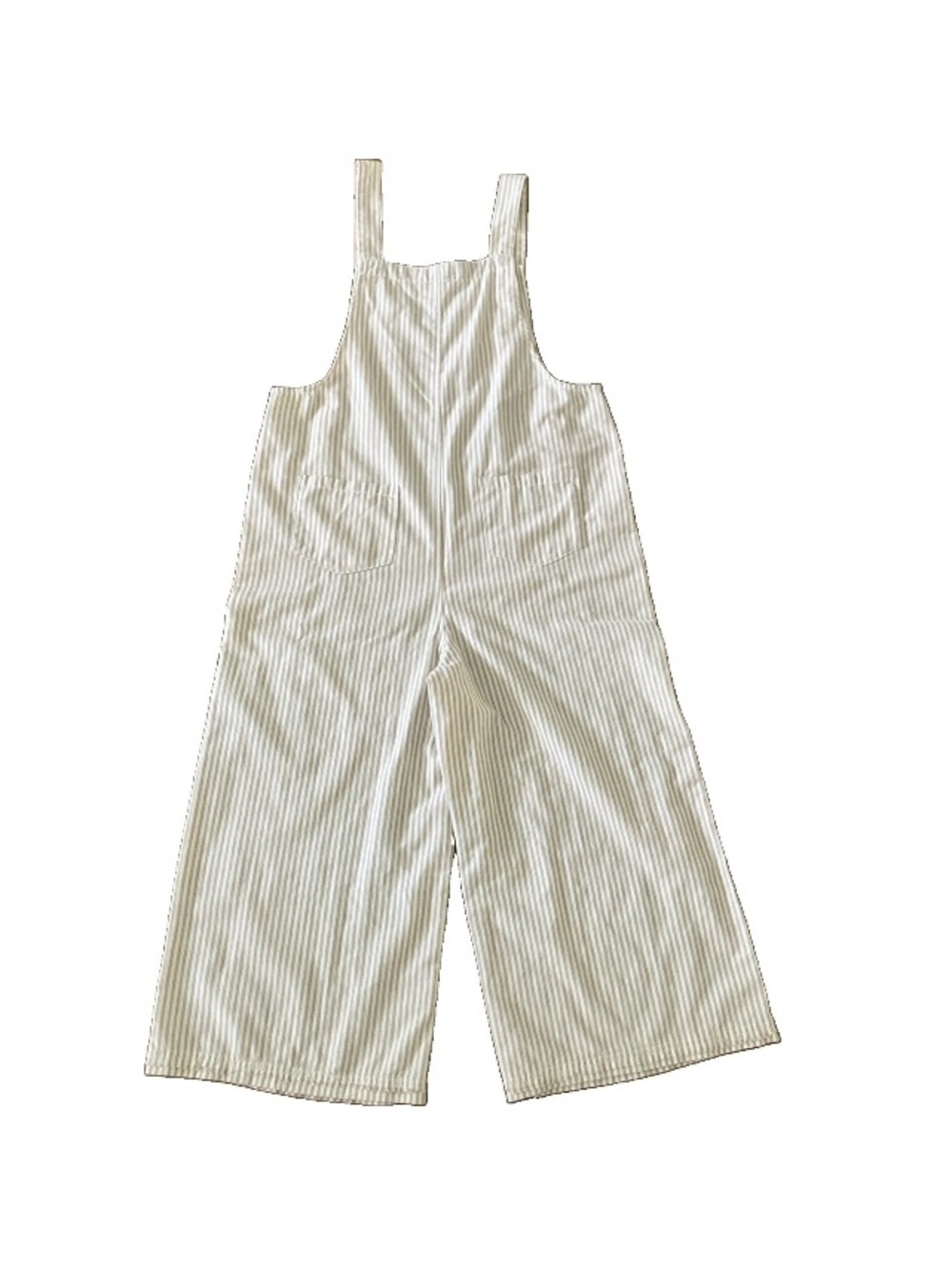 Three Bird Nest L High Hopes Cropped Wide Leg Denim Striped Overalls Tan & White - Picture 5 of 12